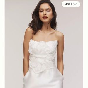 Strapless White Floral Appliqué Gown